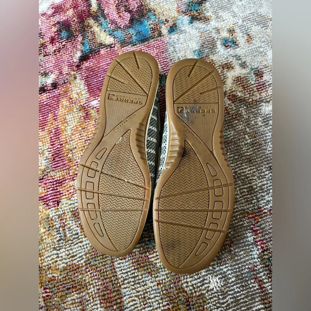 Sperry Women's 7.5 Angelfish Breton Stripe Mesh Slip-On Boat Shoe charcoal white - Picture 6 of 11